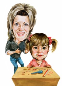 lifesize caricature mother and daughter